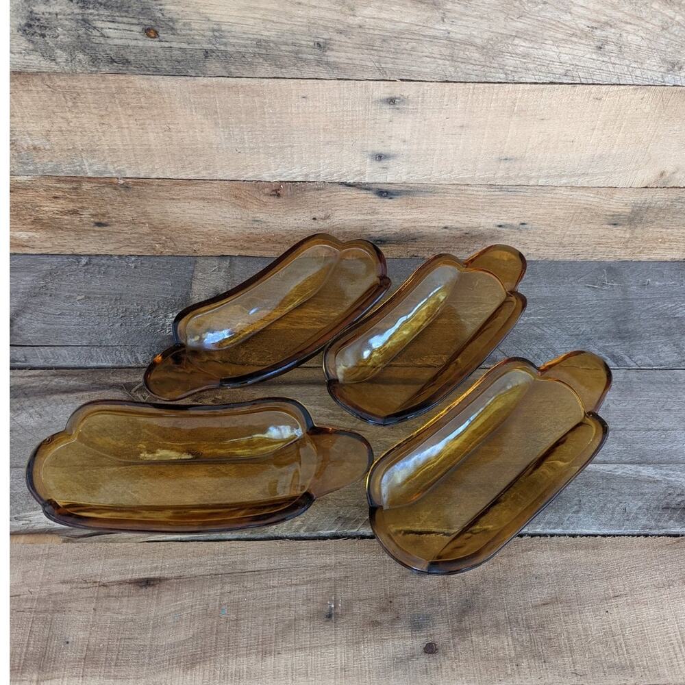 Vintage Set of four Amber Glass Indiana Glass Banana Split boats